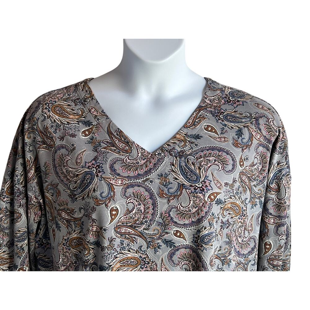 J. JILL SIMPLY SUPIMA V-NECK TUNIC TOP GRAY PAISLEY PRINT WOMENS LARGE - Picture 5 of 11